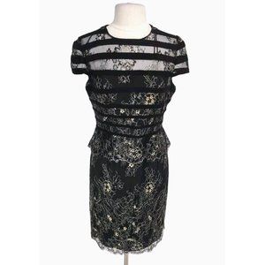 ALEX EVENINGS Womens Sheath Knee Length Dress Size 12 Black Floral Lace 168P